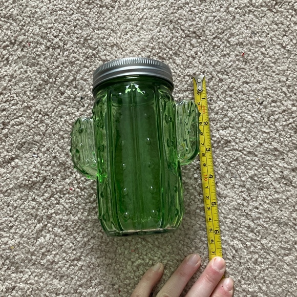 Set of 4 Glass Cactus Drinking Jars with Lids and Reusable Straws - Picture 4 of 5